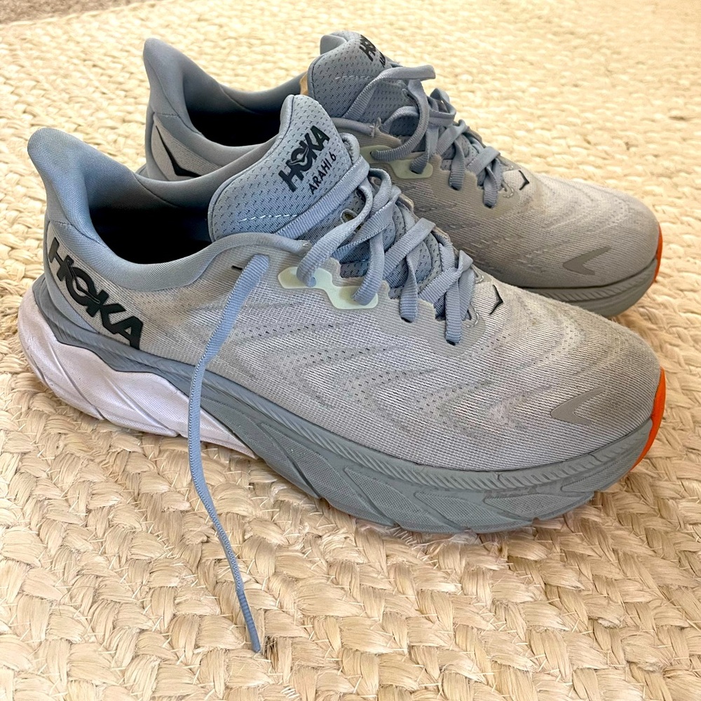Hoka Athletic Shoes in Gray and Orange